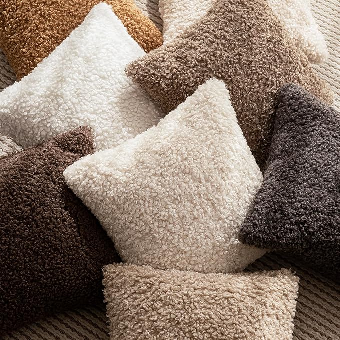 Foindtower 2 Pieces 20x20 Inch Cream Beige, Faux Fur Throw Pillow Cover Accent Sherpa Furry Pillow Covers Fuzzy Soft Pillowcases Cozy Sheepskin Decorative Fleece Cushion Case for Bed Couch Living Room