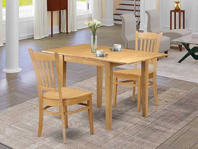 East West Furniture NDGR3-OAK-W 3 Piece Dinette Set for Small Spaces Contains a Rectangle Dining Table with Dropleaf and 2 Dining Room Chairs, 30x48 Inch, Oak