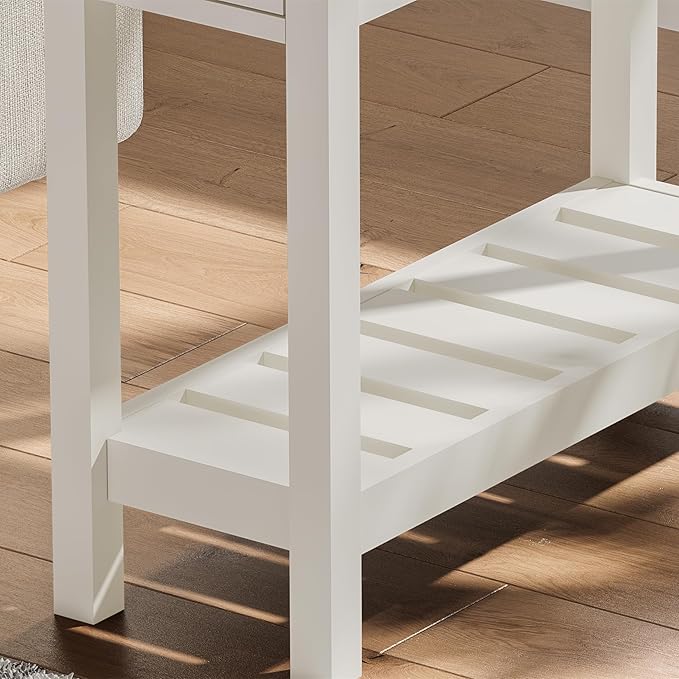 ChooChoo Narrow End Table, Small Side Table for Small Spaces, Slim End Table with Drawer, Narrow Nightstand Bedside Table for Living Room Bedroom, White, 2 Pack
