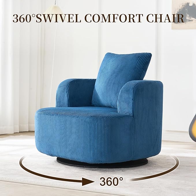 Furnimart 360° Swivel Barrel Accent Chair Set of 2, Round Upholstered Comfy Lounge Chair, Corduroy High-Resilienc Foam Single Sofa, No Assembly Wide Seat for Living Room, Bedroom, Apartment (Blue)