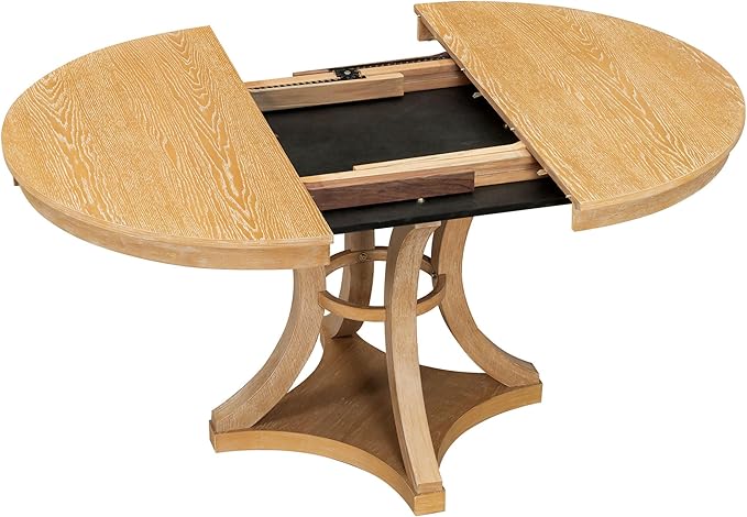 Ball & Cast Retro Dining Table Set for 4 with 4 Upholstered Chairs,5-Piece Wooden Living Room Furniture W/ 42" Round Extendable Kitchen Desk,for Small Space,Apartment,Dining Room,Natural