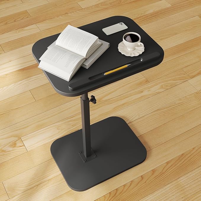 Sofa Couch Arm Table Tv Tray Small Bed Stand C Shaped Side End Tables for Living Room, Bedroom, Bedside Black