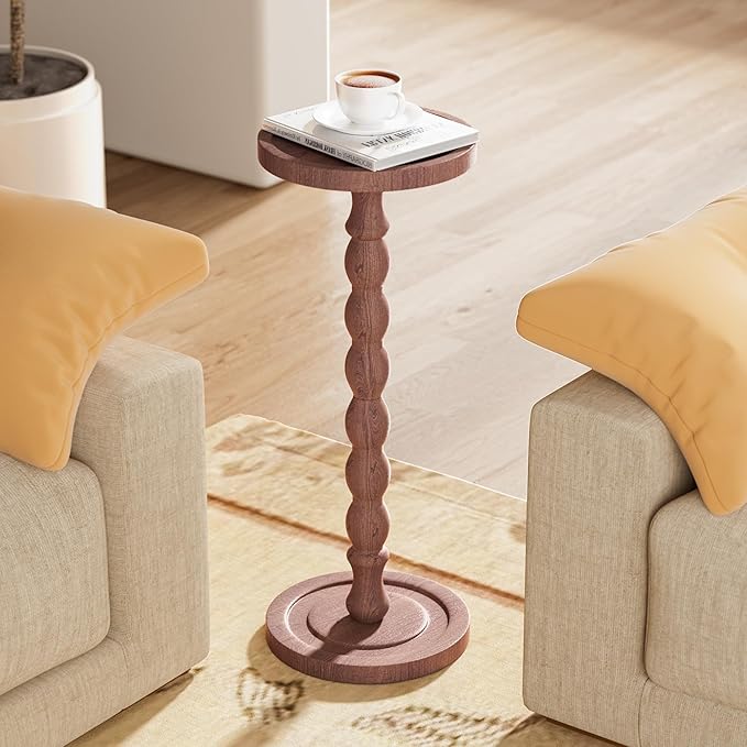 Solid Wood Drink Table, Rubber Wood‌ Small Round Side Table for Small Spaces, Martini Tables, Pedestal End Tables for Living Room, Bedroom, Corners and Office (Purple, 9.4 inch)