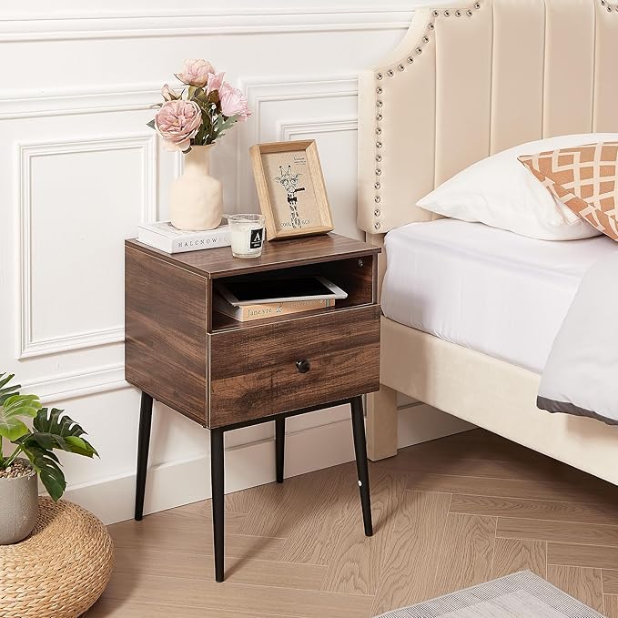VECELO Modern Nightstands Set of 2,Square End Side Table with Drawer and Storage Space for Bedroom and Living Room