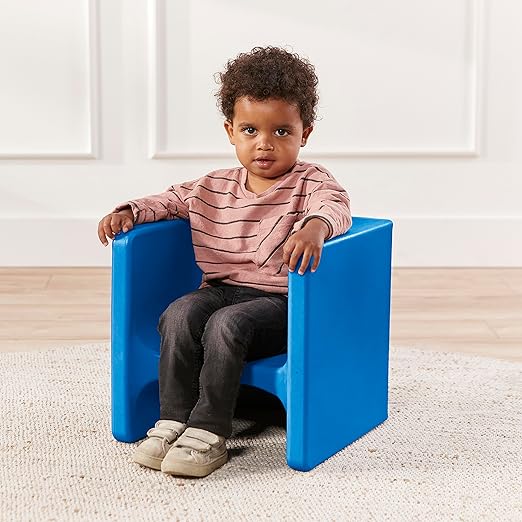 ECR4Kids Tri-Me Table and Cube Chair Set, Multipurpose Furniture, Blue, 3-Piece