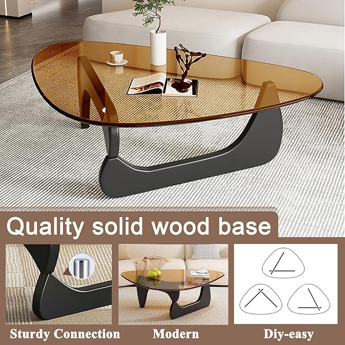 Modern Glass Coffee Table for Living Room, Small mid Century Modern Coffee Table, Sleek Coffee Tables, Suitable for Bedroom Living Room Reception Office Tables（Black/Brown，Small）