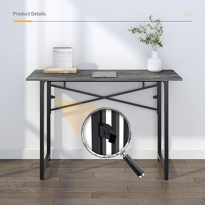 Folding Computer Desk 47 inch Writing Gaming Computer Camping Table, No Assembly Required Home Office Desk, Grey