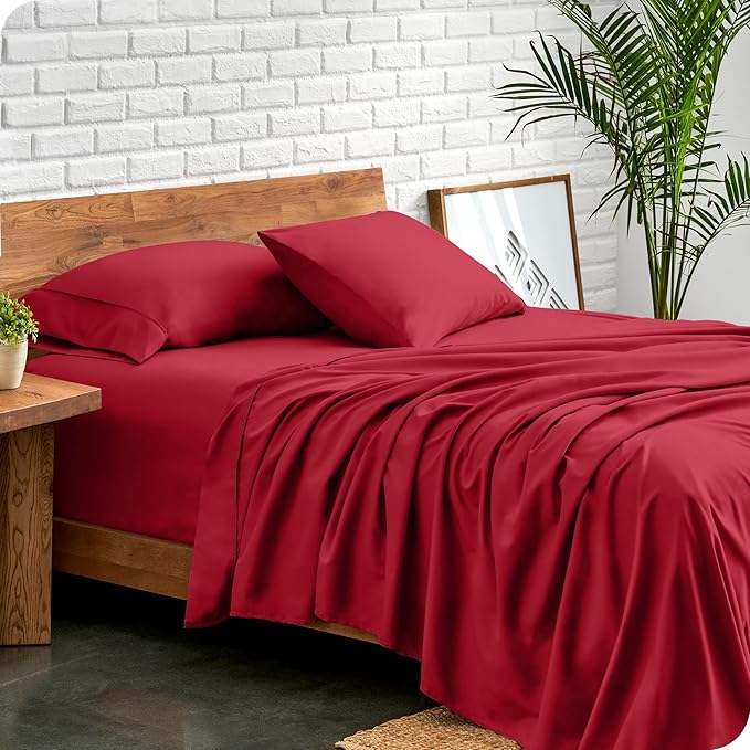 Bare Home King Sheet Set - Luxury 1800 Ultra-Soft Microfiber King Bed Sheets - Double Brushed - Deep Pockets - Easy Fit - 4 Piece Set - Bedding Sheets & Pillowcases (King, Red)