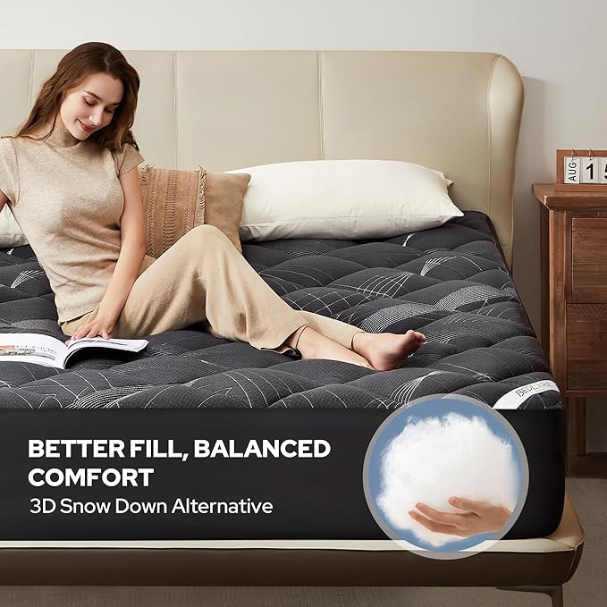 BEDLORE Queen Mattress Topper, Viscose Made from Bamboo Soft Pillow Top Mattress Pad, Thick Mattress Cover for Back Pain Relief with 6-18 inches Deep Pocket