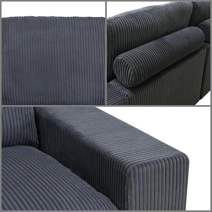 L Shaped Sectional Couches for Living Room, Stylish Sectional Loveseat Sofa with Ottoman & Deep Seats, Living Room Furniture Home Sofa for Adults, Steel Gray