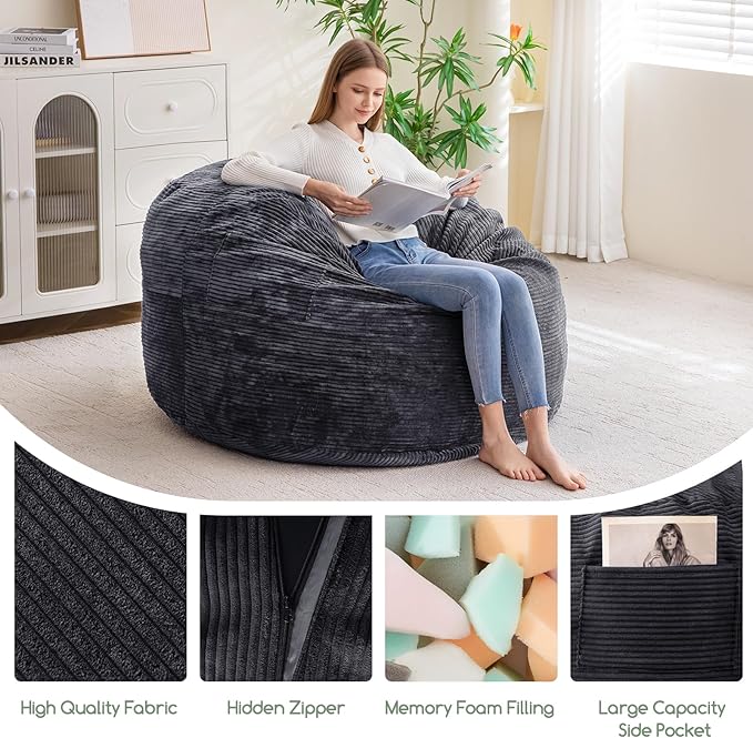 HIGOGOGO Giant Bean Bag Chair Bed for Adults,Convertible Beanbag Folds from Lazy Chair to Floor Mattress Bed,Large Floor Sofa Couch for Adult,Couples,Family,High-Density Foam Filling, Machine Washable