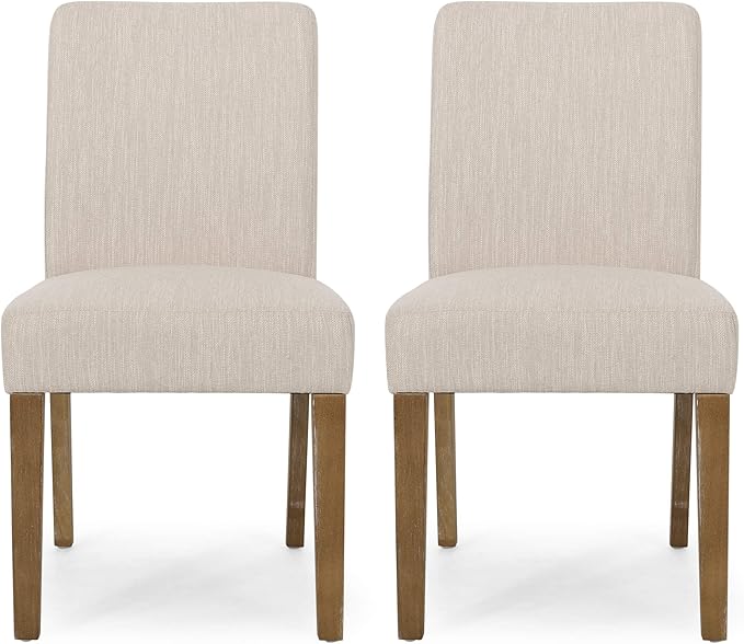 Christopher Knight Home Kuna Contemporary Upholstered Dining Chair (Set of 2), Beige + Weathered Brown