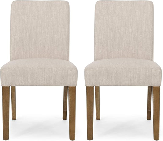 Christopher Knight Home Kuna Contemporary Upholstered Dining Chair (Set of 2), Beige + Weathered Brown