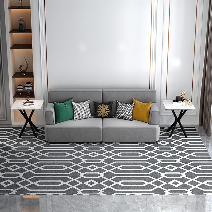 Square Side Table Set of 2, Modern Stylish End Table with Faux Marble Top and Black Metal Legs,Durable Sofa Side Table for Living Room Bedroom