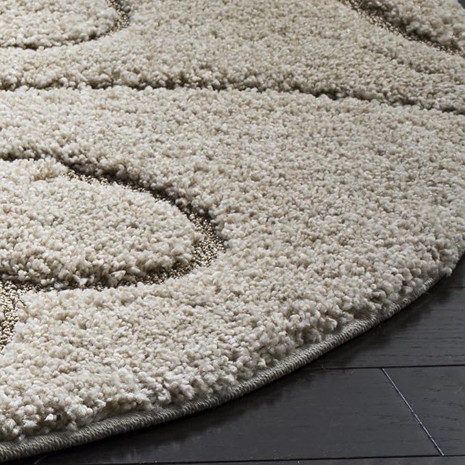 SAFAVIEH Florida Shag Collection Area Rug - 9' Round, Cream & Beige, Scroll Design, Non-Shedding & Easy Care, 1.2-inch Thick Ideal for High Traffic Areas in Living Room, Bedroom (SG455-1113)