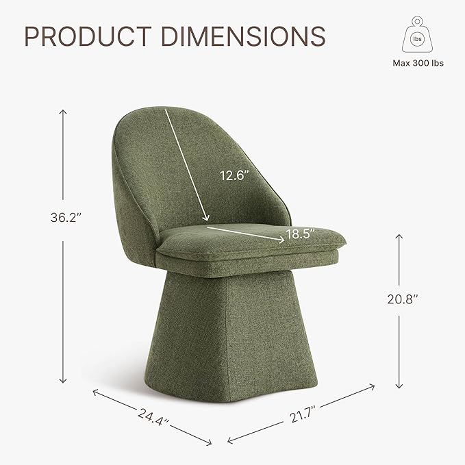 Swivel Dining Chairs Modern Desk Chair Upholstered Linen Fabric Side Chair for Kitchen Dining Room Bedroom,Moss Green,2 Box