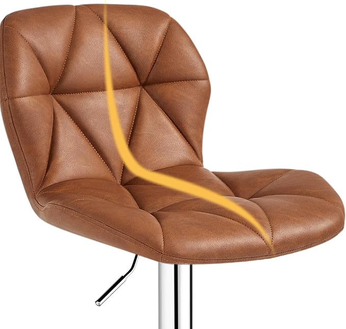 Yaheetech Barstools Set of 2, Modern Kitchen Island Stools with Backrest, PU Leather Adjustable Counter Stools for Kitchen Counter Bar, Retro Brown