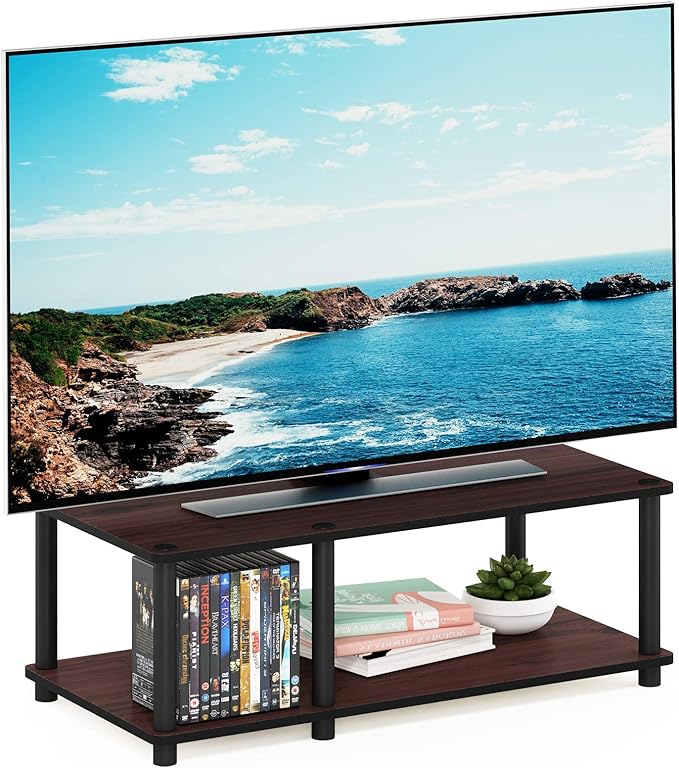Furinno Just No Tools Dark Cherry Mid Television Stand with Black Tube