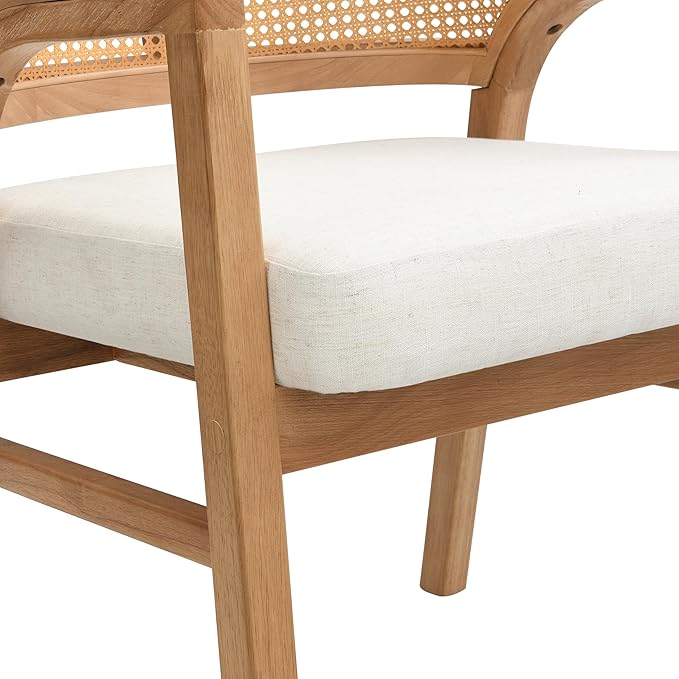 Christopher Knight Home Faritel Modern Wooden Dining Chairs Set of 2, Fabric Upholstered Kitchen Side Armchairs, Living Room Comfy Reading Chair with Curved Rattan Back, Natural Oak+Beige