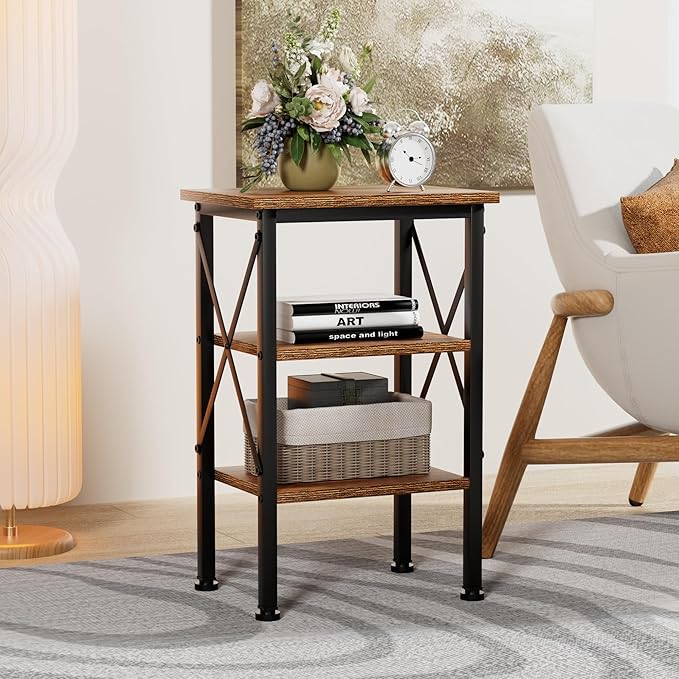 VECELO Modern Nightstands X-Design Side End Table Night Stand with Storage Shelf for Bedroom,Living Room