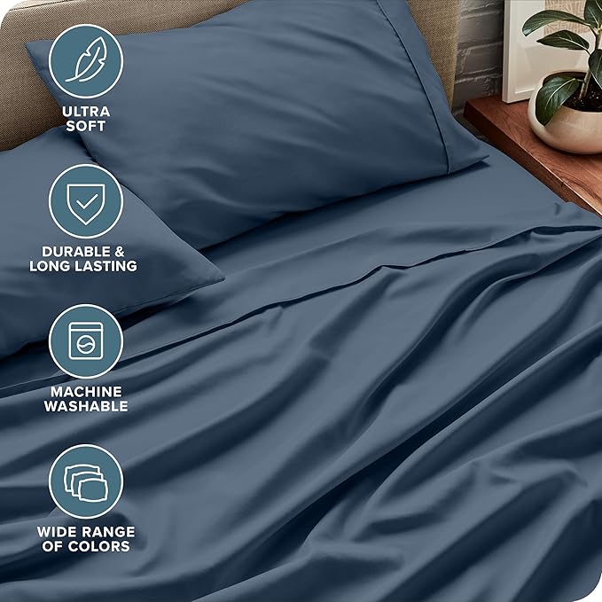 Bare Home Twin Sheet Set - 1800 Ultra-Soft Microfiber Twin Bed Sheets - Double Brushed - Deep Pockets - Easy Fit - Extra Soft - 3 Piece Set - Bedding Sheets & Pillowcases (Twin, Bering Sea)