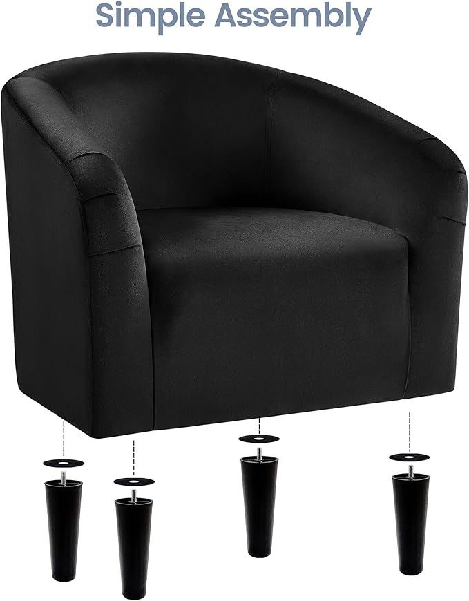 Yaheetech Barrel Chair, Modern Accent Chair Comfy Velvet Armchair Club Sofa Chair Vanity Chair for Living Room Bedroom Office Small Space, Black