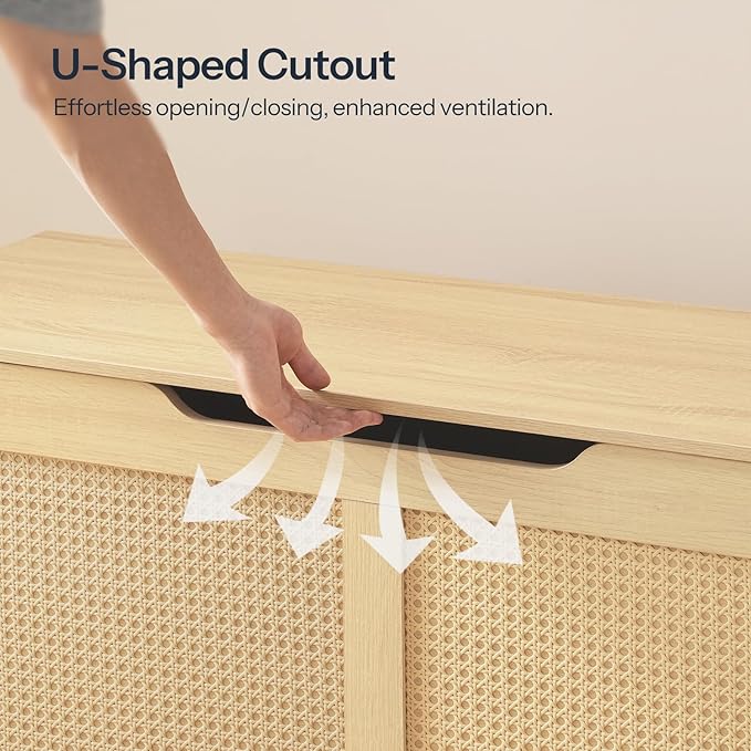 HOOBRO Storage Bench, 43.3" Toy Box, Rattan-Like Storage Chest, Sturdy Entryway Bench Supports 220 lb, Toy Chest, Safety Hinge, U-Shaped Opening, Easy Assembly, Natural NL22CW01