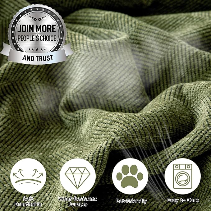 STACYPIK Christmas Matcha Green Sofa Cover Chenille Couch Covers Herringbone Sofa Covers for 3 Cushion Couch Thick Couch Covers Blanket Wear-Resistant Furniture Cover for Kids Dogs Decor-91X134IN
