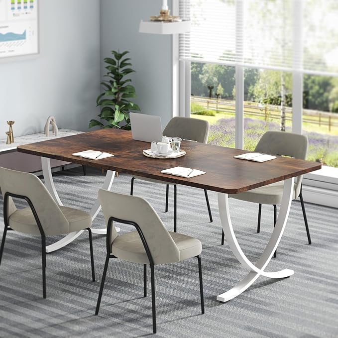 Tribesigns Executive Desk, 63” W x 31.5” D Large Office Desk, Modern Computer Desk Conference Table Meeting Room Table, Business Furniture for Home Office, White and Walnut