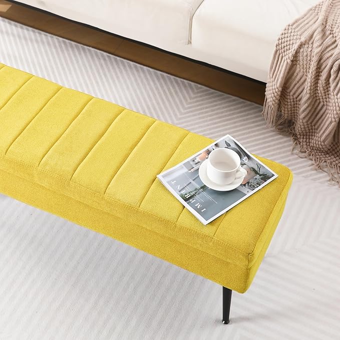 CUYOCA Storage Ottoman Bench, 43.5" Upholstered Entryway Bench, Long Ottoman with Storage for Living Room, Support 660lbs - Fabric Canary