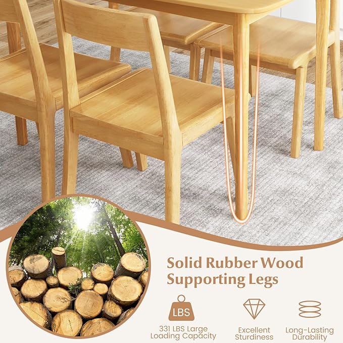 COSTWAY Dining Table, 48” Wooden Rectangular Kitchen Table with Solid Rubber Wood Legs, Spacious Tabletop for Kitchen, Dining Room, Restaurant
