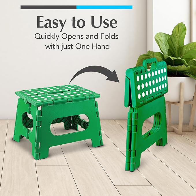 Handy Laundry Folding Lightweight Step Stool - Sturdy Enough to Support Adults and Safe Enough for Kids - Opens Easy with One Flip - Great for Kitchen, Bathroom or Bedroom (Green)
