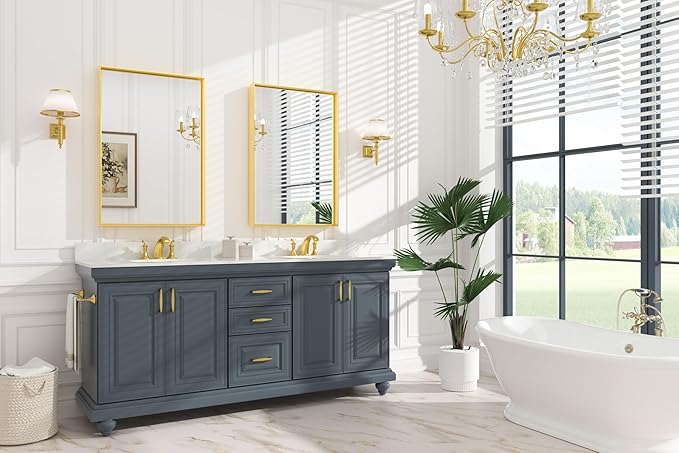 Keonjinn 24 x 36 Inch Brushed Gold Bathroom Mirror Gold Wall Mounted Vanity Mirror Metal Framed Rectangular Mirror for Bathroom Gold Rectangle Mirror with Aluminum Alloy Frame(Horizontal/Vertical)