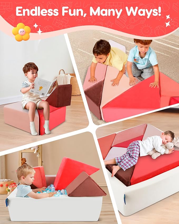 Kids Play Sofa, Tangram Square Puzzles Couch Furniture, Modular Kids Play Couchs Furniture, Puzzle Solving Couch Building Fort for Playroom Bedroom Boys Girls Teens, Glow