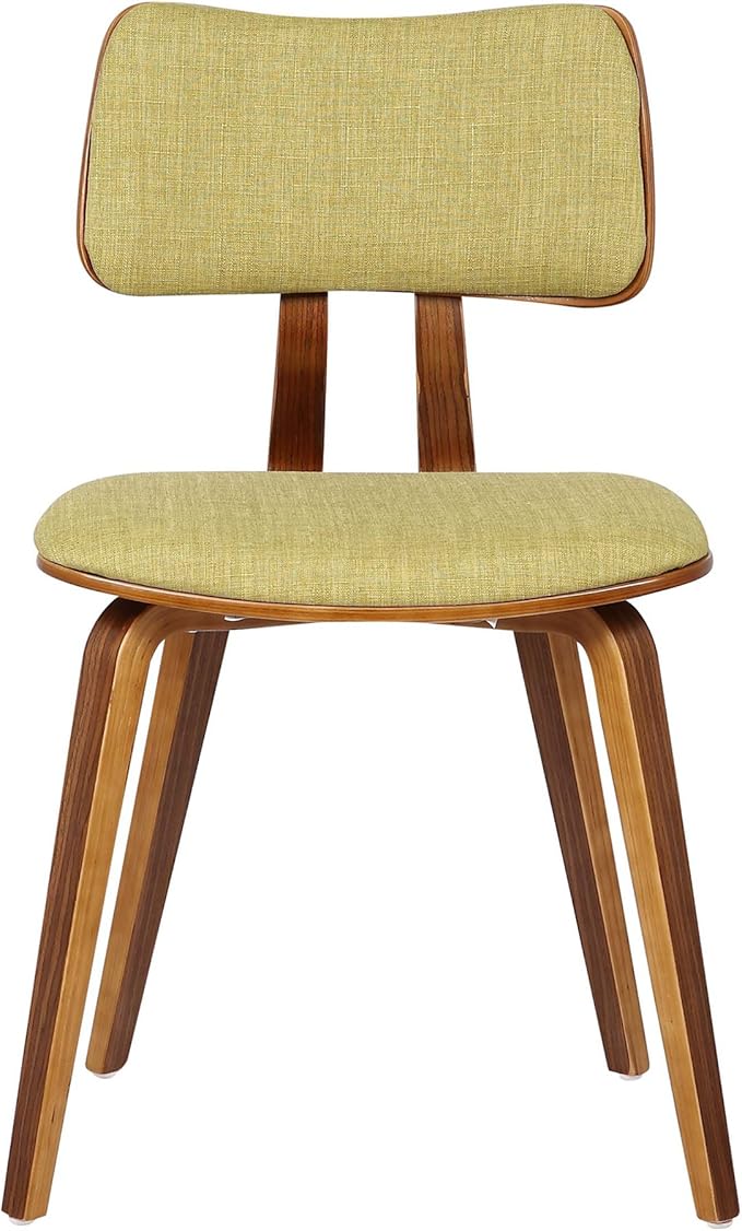 Armen Living Jaguar Mid-Century Dining Chair in Walnut Wood and Green Fabric - Set of 4