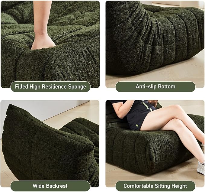 Fireside Bean Bag Sofa - Large Bean Bag Chair for Adults & Teens, High Density Comfortable Foam, Memory Foam for Living Room, Bedroom (Green)
