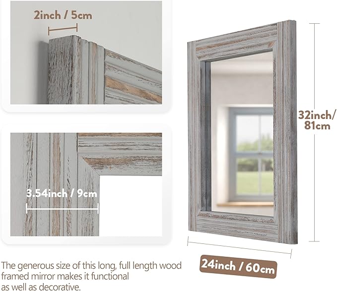 YOSHOOT Hand-Made Wooden Spliced Wall Mirror for Bathroom, Rustic Farmhouse Vanity Mirror, Décor Wall Art, Solid Wood Frame, Vertical or Horizontal Hanging