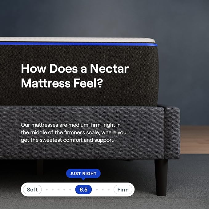 Nectar Full Adjustable Base and 12” Mattress - Head & Foot Incline - Medium Firm Gel Memory Foam - Cooling Comfort - Wireless Remote - 3 Massage Settings - 365-Night Mattress Trial & Forever Warranty