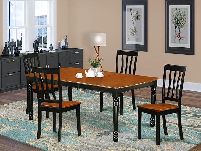 East West Furniture DOAN5-BCH-W 5 Piece Dining Table Set for 4 Includes a Rectangle Kitchen Table with Butterfly Leaf and 4 Dinette Chairs, 42x78 Inch, Black & Cherry