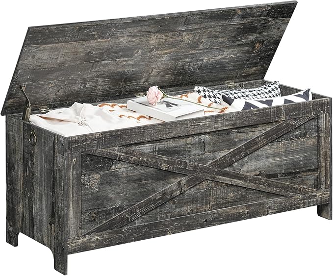 47.2" Toy Chest, Sturdy Entryway Storage Chest with Safety Hinges, Retro Toy Box, Wooden Look Accent Furniture for Living Room, Bedroom, Vintage Gray SCRP48801