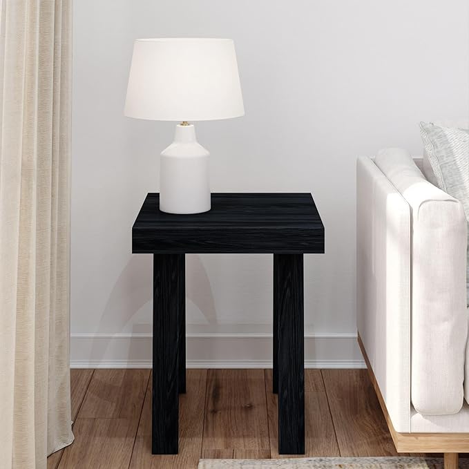 Plank+Beam Classic Square Side Table, Slim Side Table for Living Room, Narrow Nightstand for Small Spaces, Wood End Table for Bedroom, Black Wirebrush