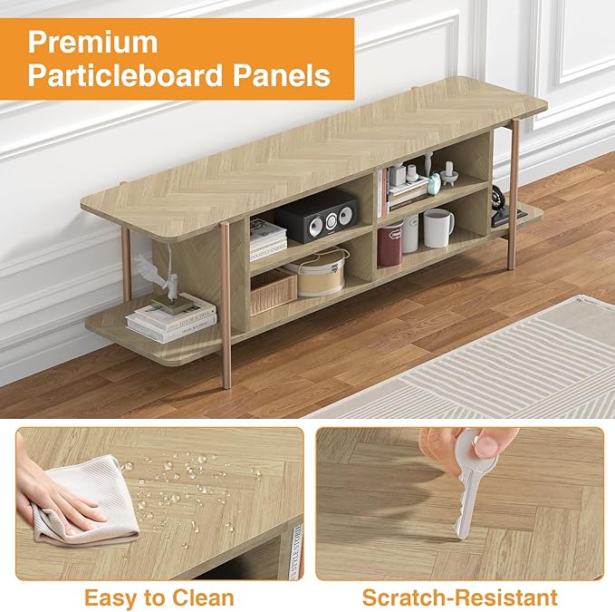 Giluta TV Stand for TV up to 75 Inch, Wood TV Cabinet with Open Storage, Entertainment Center TV Console Table, Coffee Table for Living Room (Light Oak)