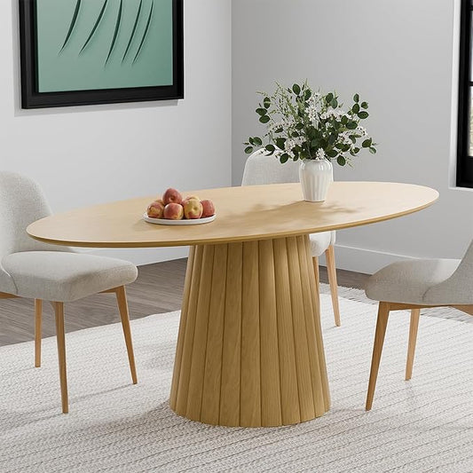 Casaphoria 67" Oval Dining Table, Modern Wood Kitchen Table with Cone Shaped Strip Convex Base for Living Room & Dining Room, Easy Assembly Farmhouse Furniture for 4-6, Oak