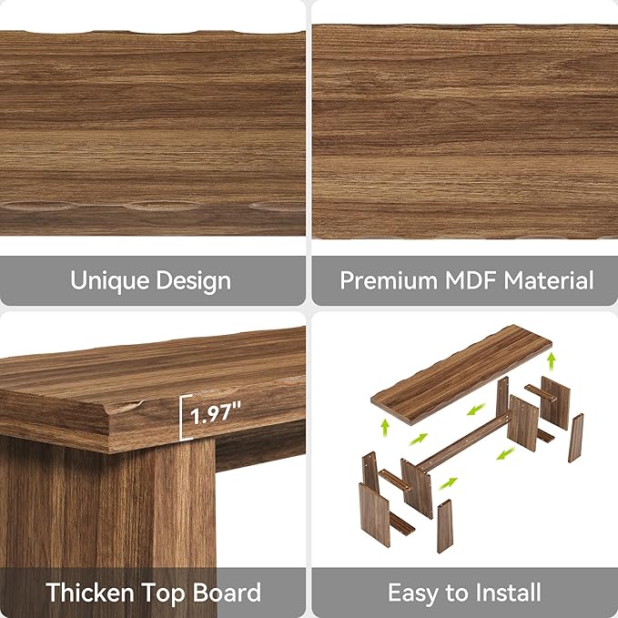 LITTLE TREE 47-Inch Wooden Entryway Bench, Farmhouse Dining Bench with Sturdy Frame for Dining Room, Bedroom, Living Room Hallway Kitchen, Easy Assembly (Walnut)