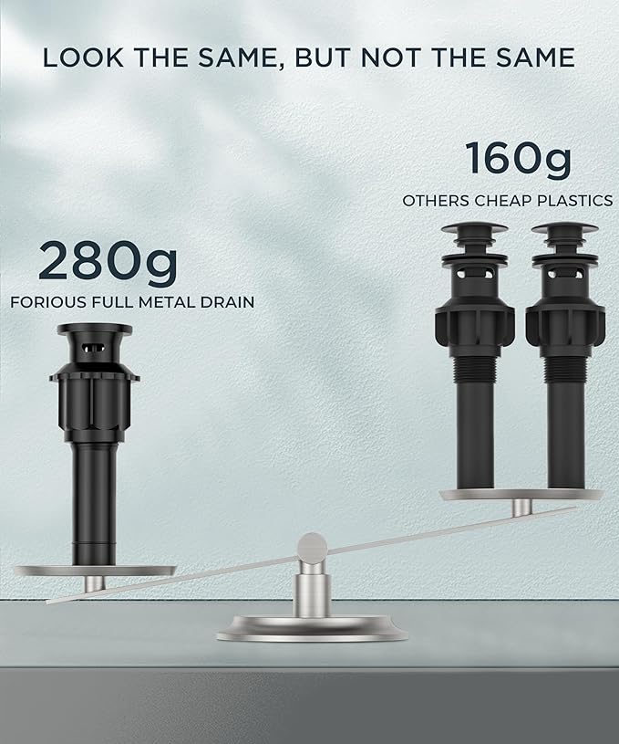 FORIOUS 4 Inch Centerset Bathroom Faucet Black 2 Hole, Two Handle Matte Black 4 Inch Faucet for Bathroom Sink Centerset with Metal Dain, Supply Line, and 360° Rotating Spout Rv Basin Tap