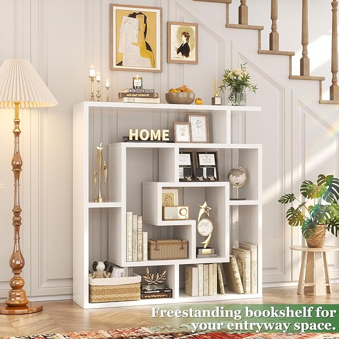 Armocity 6 Tier Display Book Shelf Wall Mounted Bookshelf Freestanding Geometric Bookcase Floating Book Shelves for Wall Bedroom Living Room Home Office, 45.5"(W) * 47"(H), White