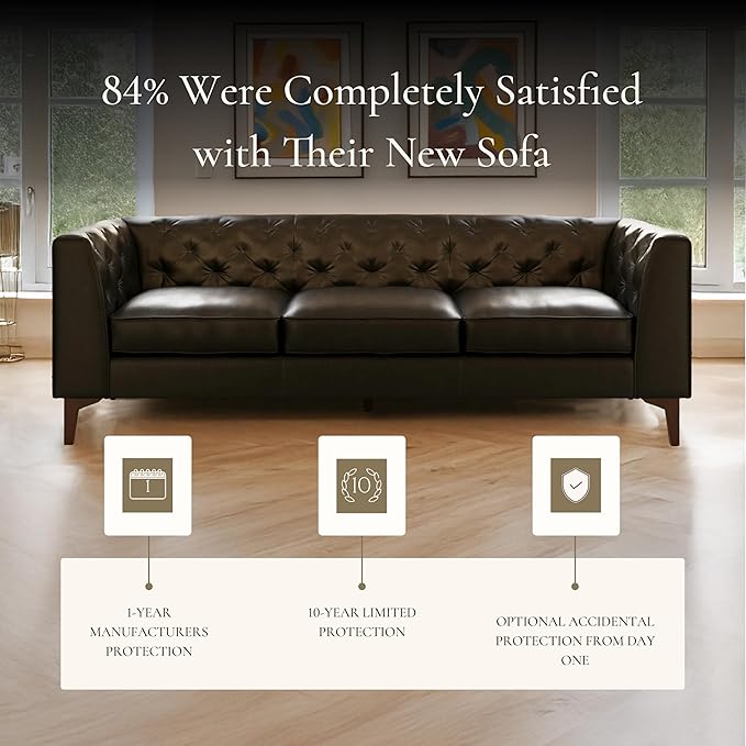 Poly & Bark Essex Leather Couch - 89-Inch Sofa with Tufted Back - Full-Grain Leather Sofa for Living Room with Feather-Down Topper - Living Room Couch - Vintage Italian Leather in Onyx Black