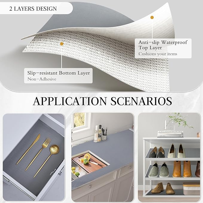 Beautysaid Shelf and Drawer Liner for Kitchen Cabinet, Non Adhesive Non Slip Shelf Paper Waterproof Washable Thickened for Dresser Pantry Shelve Bathroom Protector Liner(Gray,12 in x 20FT)