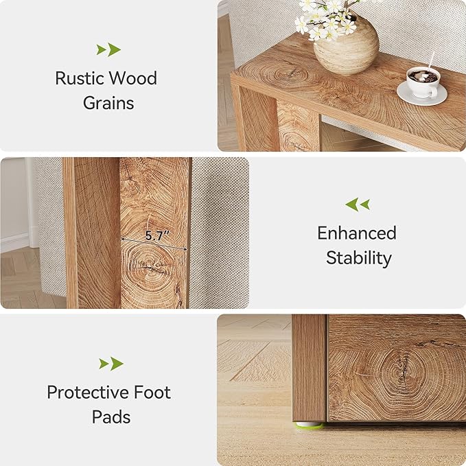 LITTLE TREE C-Shaped Side Table, Narrow 2-Tier End Table for Living Room, Couch, Bedroom, Bedside, Nightstand, Brown