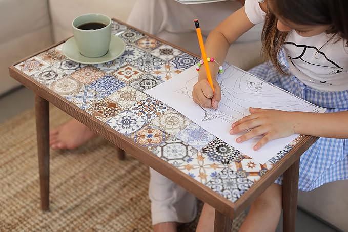 Comfyt Coffee Table, Side End Table, Nightstand Nesting Table Home Decor Bedside Table Accent Table Home Essentials Wood Tiled Top Rustic Ceramic Tiles Mexican Tile Table